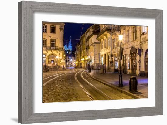 Rynok Square in Lviv at Night-bloodua-Framed Photographic Print