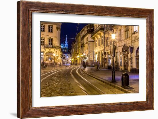 Rynok Square in Lviv at Night-bloodua-Framed Photographic Print