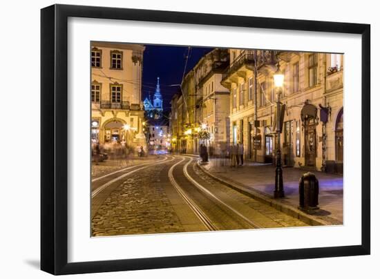 Rynok Square in Lviv at Night-bloodua-Framed Photographic Print