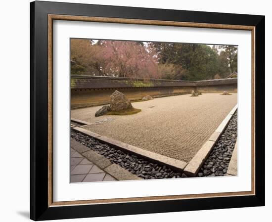 Ryoanji Temple, Dry Stone Garden and Blossom, Kyoto City, Honshu Island, Japan-Christian Kober-Framed Photographic Print