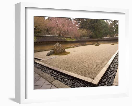 Ryoanji Temple, Dry Stone Garden and Blossom, Kyoto City, Honshu Island, Japan-Christian Kober-Framed Photographic Print