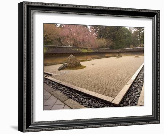 Ryoanji Temple, Dry Stone Garden and Blossom, Kyoto City, Honshu Island, Japan-Christian Kober-Framed Photographic Print