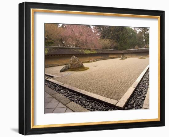 Ryoanji Temple, Dry Stone Garden and Blossom, Kyoto City, Honshu Island, Japan-Christian Kober-Framed Photographic Print