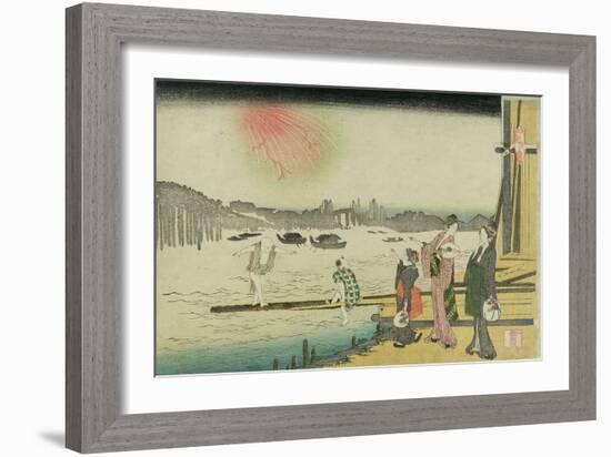 Ryogoku Yusuzumi (Evening cool at Ryogoku)-Katsushika Hokusai-Framed Giclee Print