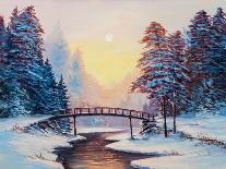 Winter Landscape with the River.Original Oil Painting.-S-BELOV-Mounted Art Print