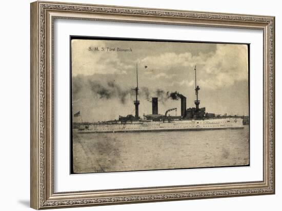 S.M.S. Fürst Bismarck, Kriegsschiff in Fahrt, Rauch-null-Framed Giclee Print