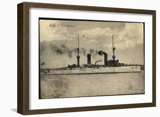 S.M.S. Fürst Bismarck, Kriegsschiff in Fahrt, Rauch-null-Framed Giclee Print