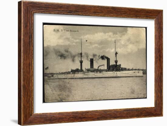 S.M.S. Fürst Bismarck, Kriegsschiff in Fahrt, Rauch-null-Framed Giclee Print