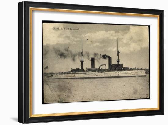 S.M.S. Fürst Bismarck, Kriegsschiff in Fahrt, Rauch-null-Framed Giclee Print