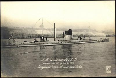 'S. M. Unterseeboot 9, Versenkte 1914 3 Panzerkreuzer' Giclee Print