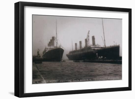 S.S. Olympic entering dock with S.S. Titanic alongside, 1912-null-Framed Giclee Print
