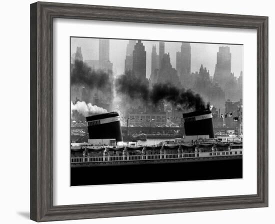 S.S. United States Sailing in New York Harbor-Andreas Feininger-Framed Photographic Print