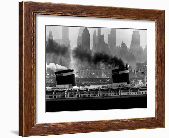 S.S. United States Sailing in New York Harbor-Andreas Feininger-Framed Photographic Print