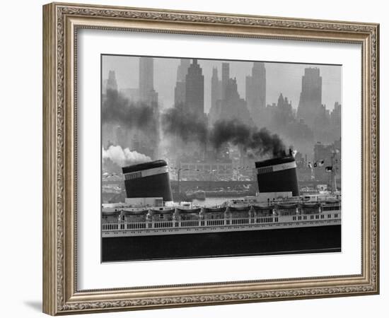 S.S. United States Sailing in New York Harbor-Andreas Feininger-Framed Photographic Print