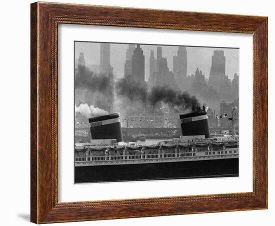 S.S. United States Sailing in New York Harbor-Andreas Feininger-Framed Photographic Print