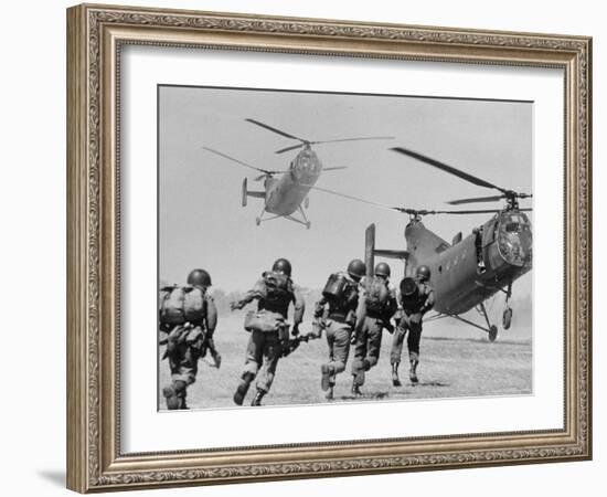 S. Vietnamese ARVN Paratroopers Running to Board 2 Ch 21 Shawnee Helicopters in Mekong Delta-Larry Burrows-Framed Photographic Print