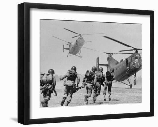 S. Vietnamese ARVN Paratroopers Running to Board 2 Ch 21 Shawnee Helicopters in Mekong Delta-Larry Burrows-Framed Photographic Print