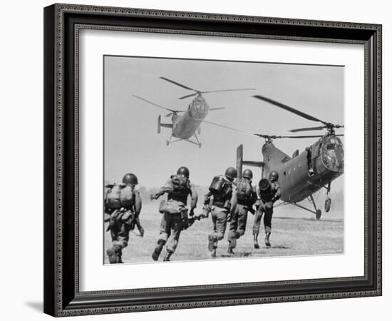 S. Vietnamese ARVN Paratroopers Running to Board 2 Ch 21 Shawnee Helicopters in Mekong Delta-Larry Burrows-Framed Photographic Print