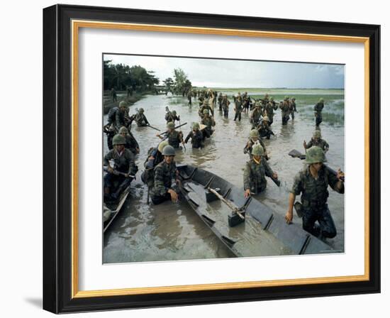 S.Vietnamese Soldiers Lure Viet Cong Guerrillas from Nearby Flooded Paddies During Vietnam War-Larry Burrows-Framed Photographic Print