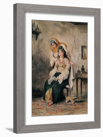 Saada, the Wife of Abraham Benchimol, and Préciada, One of their Daughters, 1832-Eugene Delacroix-Framed Art Print