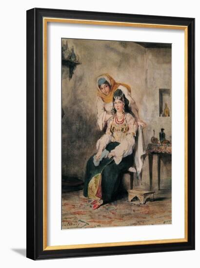 Saada, the Wife of Abraham Benchimol, and Préciada, One of their Daughters, 1832-Eugene Delacroix-Framed Art Print