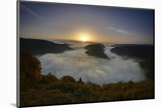 Saar River Loop, Fog, Sunrise, Orscholz, View from Cloef, Saarland, Germany-Ronald Wittek-Mounted Photographic Print