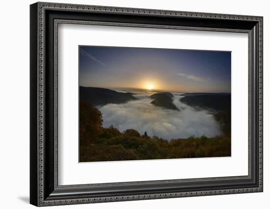 Saar River Loop, Fog, Sunrise, Orscholz, View from Cloef, Saarland, Germany-Ronald Wittek-Framed Photographic Print