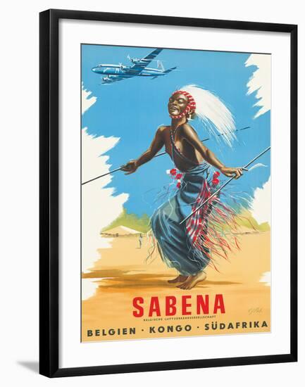 Sabena Airlines, Belgium - Congo - South Africa c.1950s-C^ J^ Pub-Framed Giclee Print