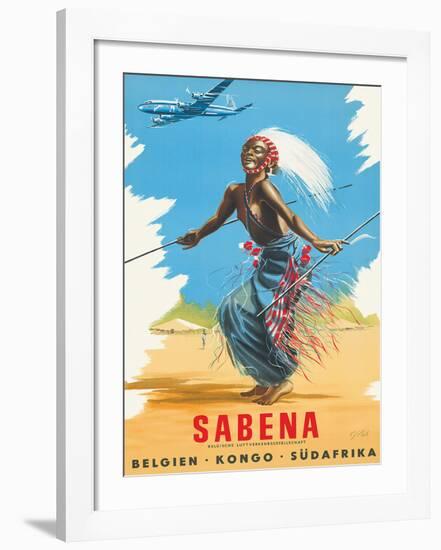 Sabena Airlines, Belgium - Congo - South Africa c.1950s-C^ J^ Pub-Framed Giclee Print