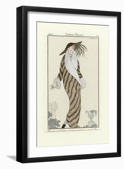 Sable Coat with White Fox Trim, from Costumes Parisien, Pub.1912 (Pochoir Print)-Georges Barbier-Framed Giclee Print