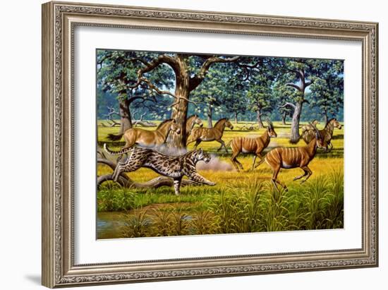 Sabre-toothed Cat Chasing Prey-Mauricio Anton-Framed Photographic Print