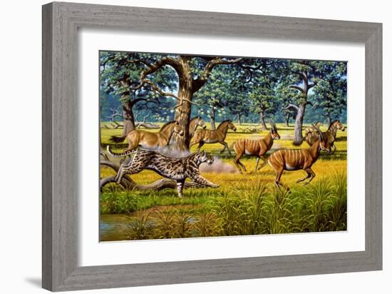 Sabre-toothed Cat Chasing Prey-Mauricio Anton-Framed Photographic Print