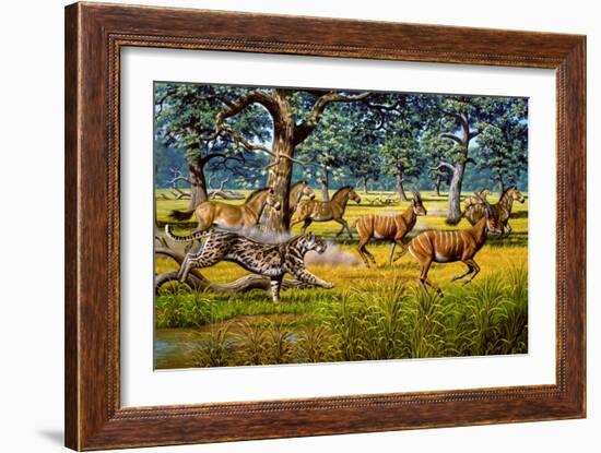 Sabre-toothed Cat Chasing Prey-Mauricio Anton-Framed Photographic Print