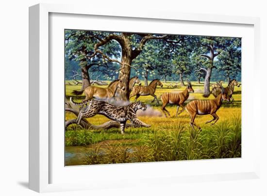 Sabre-toothed Cat Chasing Prey-Mauricio Anton-Framed Photographic Print