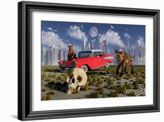 Sabre-Toothed Tigers Find a 1950's American Chevrolet and Signs of Civilization-null-Framed Art Print