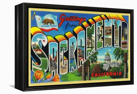 Sacramento, California - Large Letter Scenes-Lantern Press-Framed Stretched Canvas