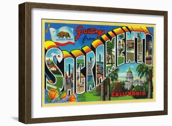 Sacramento, California - Large Letter Scenes-Lantern Press-Framed Art Print