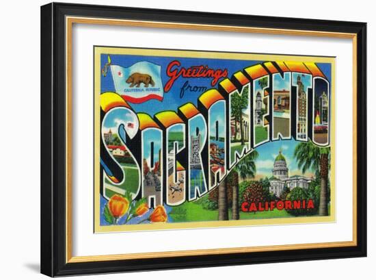 Sacramento, California - Large Letter Scenes-Lantern Press-Framed Art Print