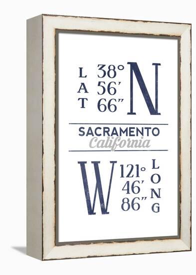 Sacramento, California - Latitude and Longitude (Blue)-Lantern Press-Framed Stretched Canvas