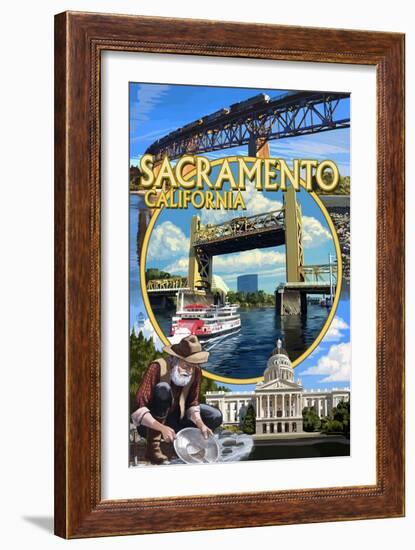 Sacramento, California - Montage-Lantern Press-Framed Art Print