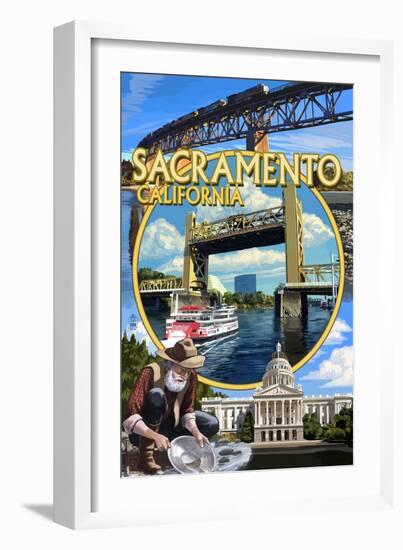 Sacramento, California - Montage-Lantern Press-Framed Art Print