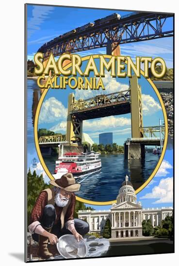 Sacramento, California - Montage-Lantern Press-Mounted Art Print