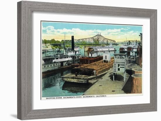 Sacramento, California - Sacramento River Shipping Scene-Lantern Press-Framed Art Print