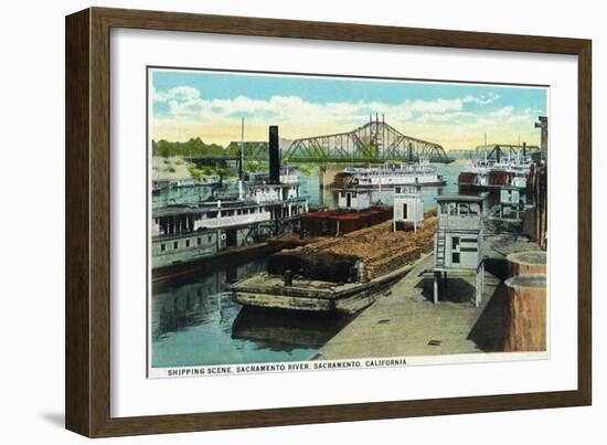 Sacramento, California - Sacramento River Shipping Scene-Lantern Press-Framed Art Print