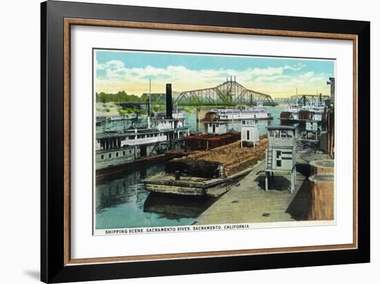 Sacramento, California - Sacramento River Shipping Scene-Lantern Press-Framed Art Print