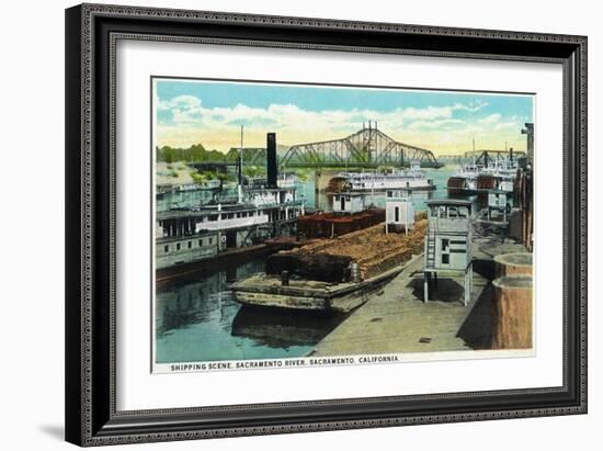 Sacramento, California - Sacramento River Shipping Scene-Lantern Press-Framed Art Print