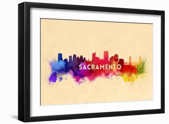 Sacramento, California - Skyline Abstract-Lantern Press-Framed Art Print
