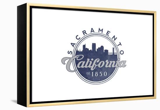 Sacramento, California - Skyline Seal (Blue)-Lantern Press-Framed Stretched Canvas