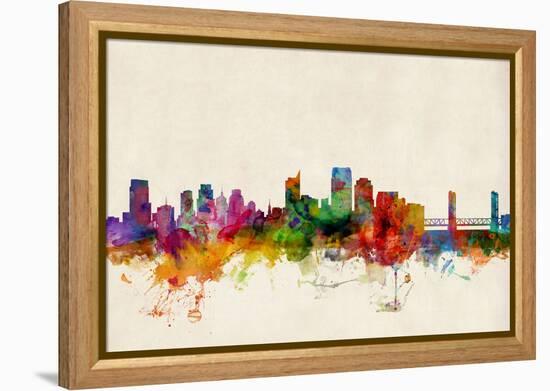 Sacramento California Skyline-Michael Tompsett-Framed Stretched Canvas