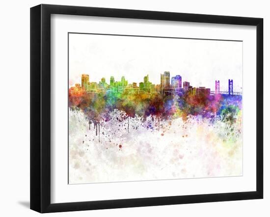 Sacramento Skyline in Watercolor Background-paulrommer-Framed Art Print